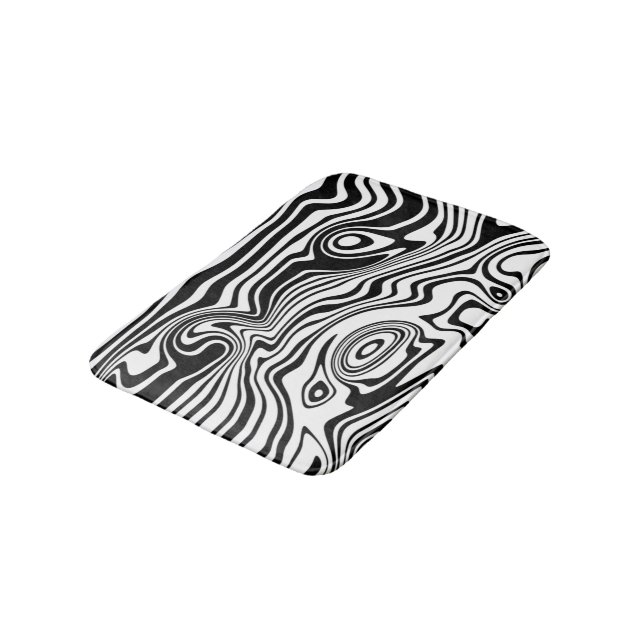 Abstract Black White Waves Bath Mat Choose Colors (Angled)