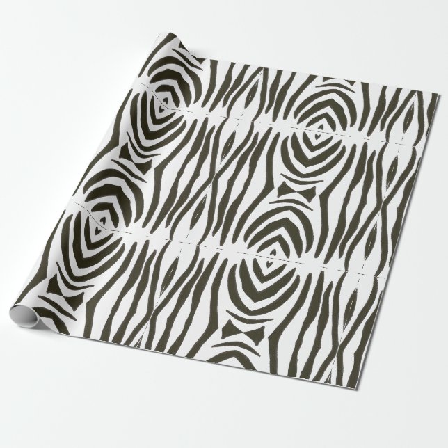 Abstract Black White Zebra Stripes Wrapping Paper (Unrolled)