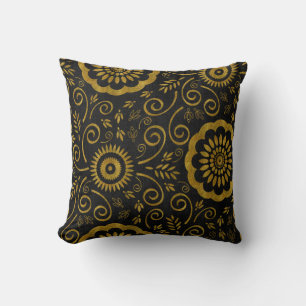Abstract Black with Gold Glitter/Foil Look Cushion