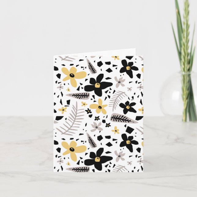 Abstract Black Yellow Grey Seamless Floral Pattern Card (Front)
