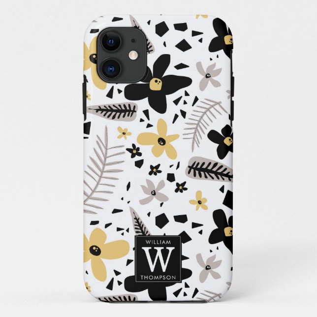 Abstract Black Yellow Grey Seamless Floral Pattern Case-Mate iPhone Case (Back)