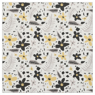 Abstract Black Yellow Grey Seamless Floral Pattern Fabric
