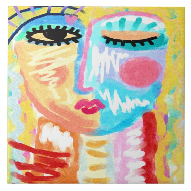 Abstract Blonde Digital Portrait of a Woman Ceramic Tile (Front)