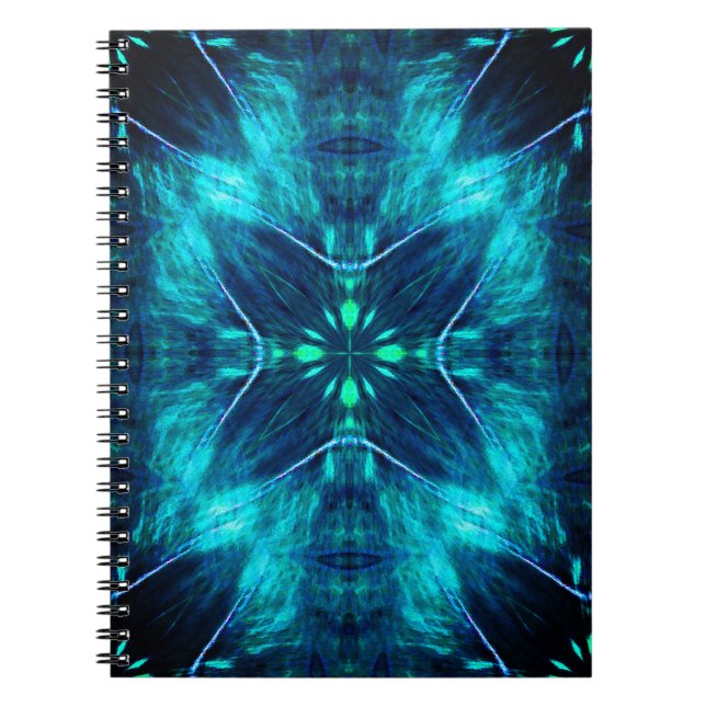 Abstract Bloom Aqua and Blue Fractal Design Notebook (Front)