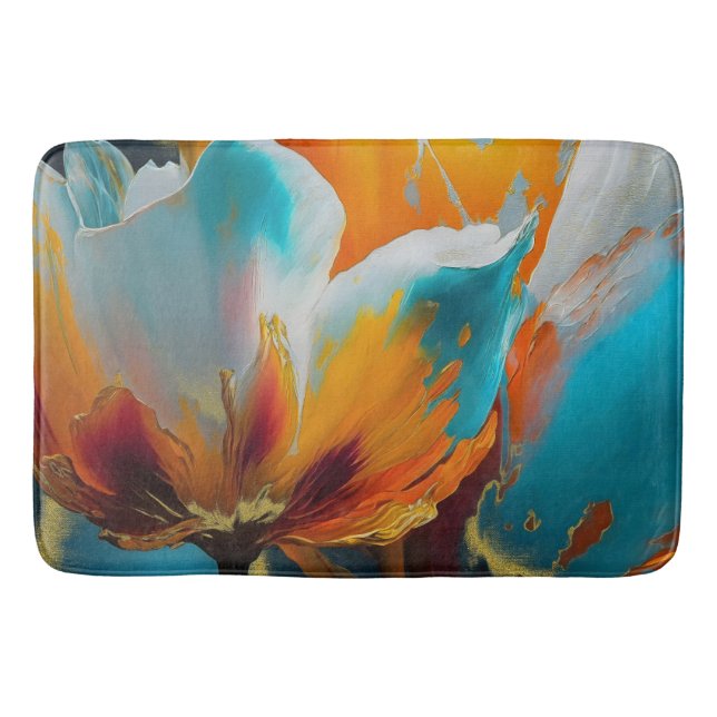 Abstract Bloom in Orange and Teal Bath Mat (Front)