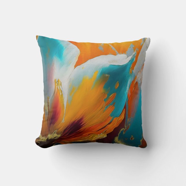 Abstract Bloom in Orange and Teal Cushion (Front)