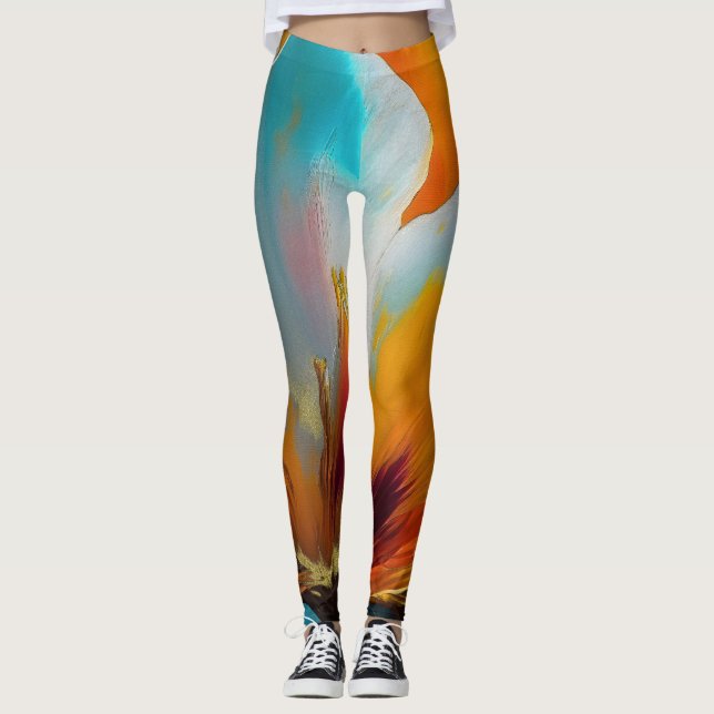 Abstract Bloom in Orange and Teal Leggings (Front)