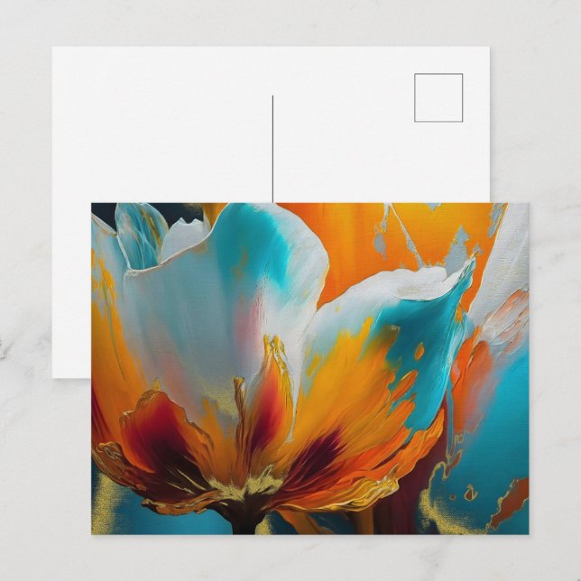 Abstract Bloom in Orange and Teal Postcard (Front/Back)