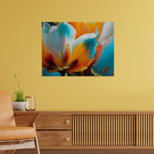 Abstract Bloom in Orange and Teal Poster