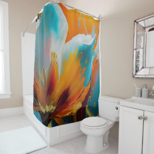 Abstract Bloom in Orange and Teal Shower Curtain