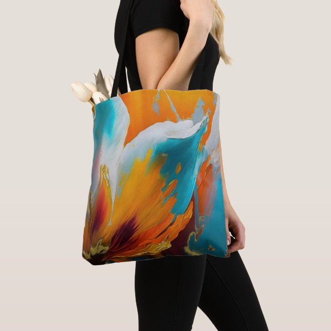 Abstract Bloom in Orange and Teal Tote Bag (Close Up)