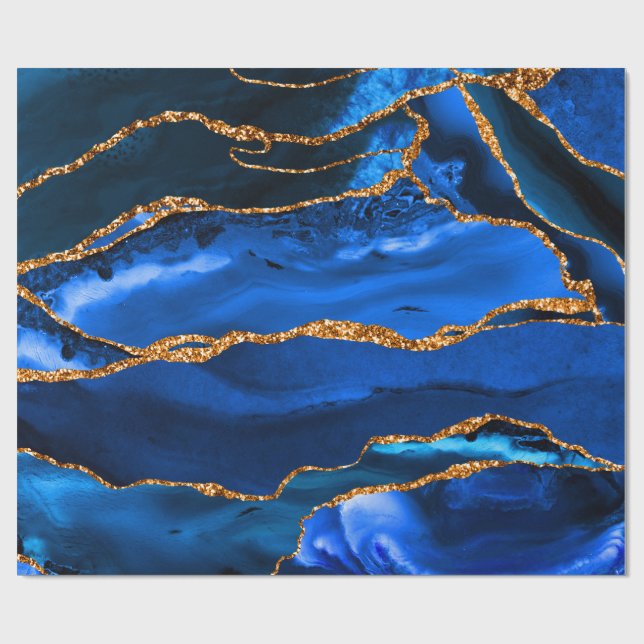 Abstract Blue Agate Watercolor Wrapping Paper (Flat)