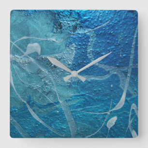 abstract blue and aqua design square wall clock