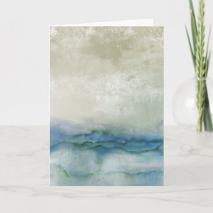 Abstract blue and beige ocean watercolor card