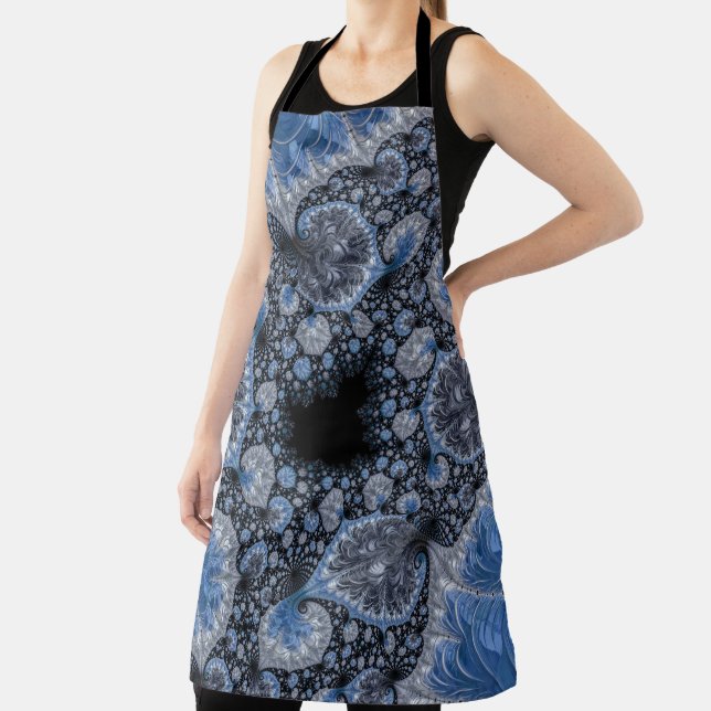 Abstract Blue and Black Intricate Fractal Apron (Insitu)