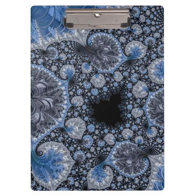 Abstract Blue and Black Intricate Fractal Clipboard (Front)