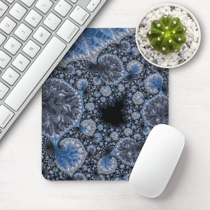 Abstract Blue and Black Intricate Fractal Mouse Pad