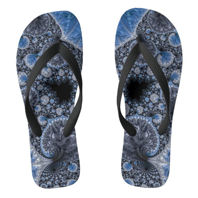 Abstract Blue and Black Intricate Fractal Thongs (Footbed)