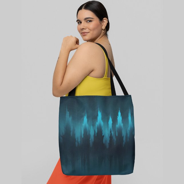 abstract blue and black spires pattern tote bag (Creator Uploaded)