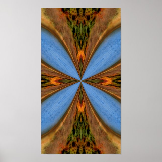 Abstract Blue And Brown Kaleidoscope Art Poster (Front)