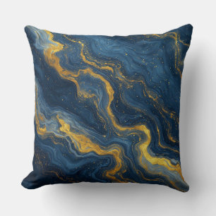 Abstract Blue And Gold Marble Texture Cushion