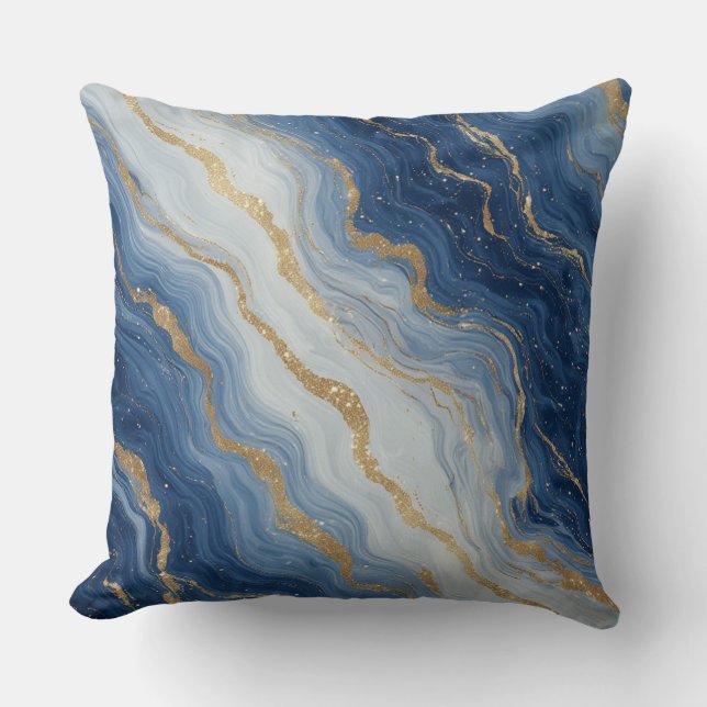 Abstract Blue And Gold Marble Texture Cushion (Front)