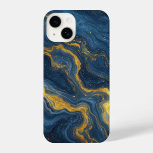 Abstract Blue And Gold Marble Texture iPhone 14 Case