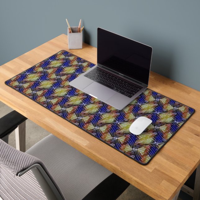 Abstract blue and gold wave geometric pattern 1299 desk mat (Office 2)