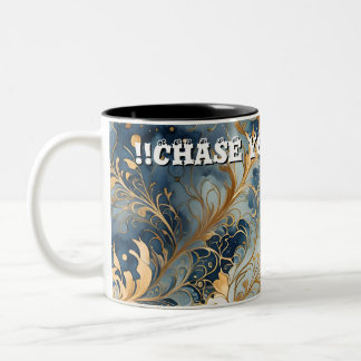 Abstract Blue and Golden Pattern Quote Two-Tone Coffee Mug