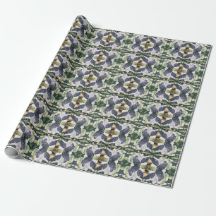 Abstract Blue and Green Leaves Craft or Gift  Wrapping Paper
