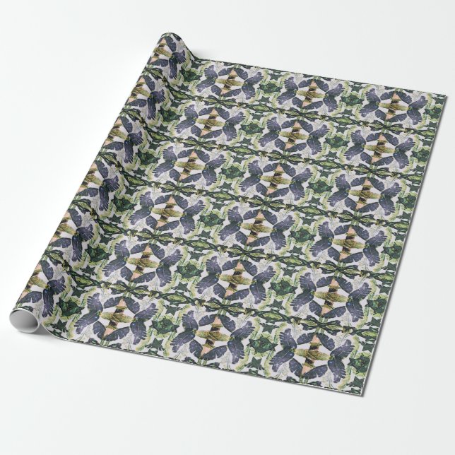 Abstract Blue and Green Leaves Craft or Gift  Wrapping Paper (Unrolled)
