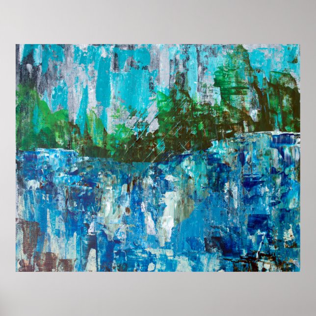 Abstract Blue and Green Textured Landscape Poster (Front)