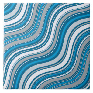 Abstract Blue and Grey Wavy Stripes Tile