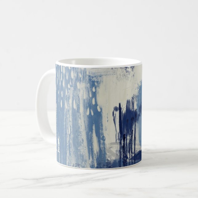 Abstract Blue and Ivory Coffee Mug (Front Left)