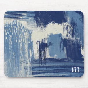 Abstract Blue and Ivory Mouse Pad