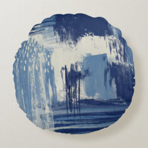 Abstract Blue and Ivory Round Cushion