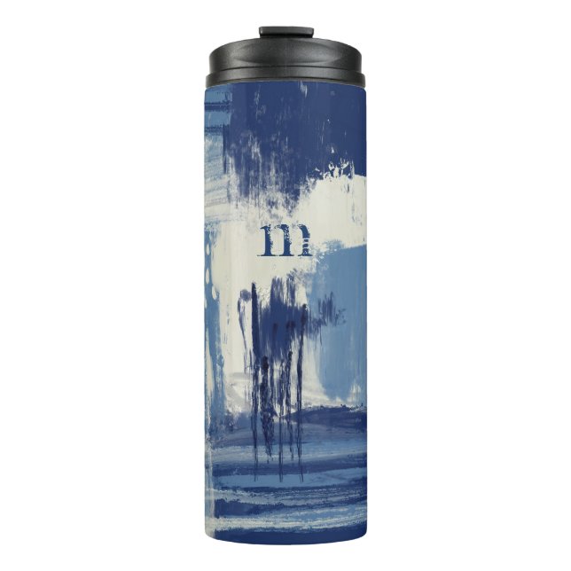 Abstract Blue and Ivory Thermal Tumbler (Front)