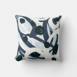 Abstract blue and navy brushstrokes painting illus cushion