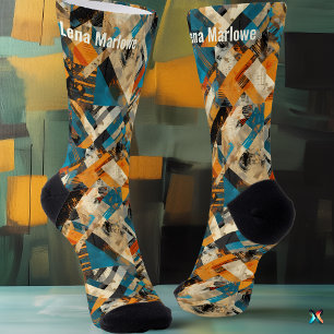 Abstract Blue and Orange – Custom Artistic Socks
