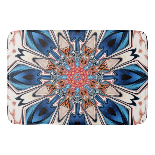 Abstract Blue And Orange Flower Bath Mat (Front)