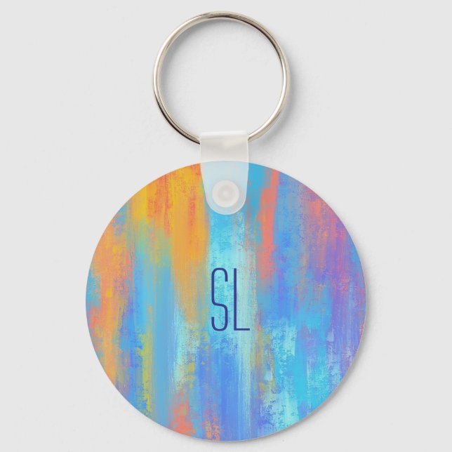 Abstract Blue and Orange Key Ring (Front)
