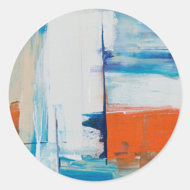 Abstract Blue and Orange Modern Art Classic Round Sticker (Front)