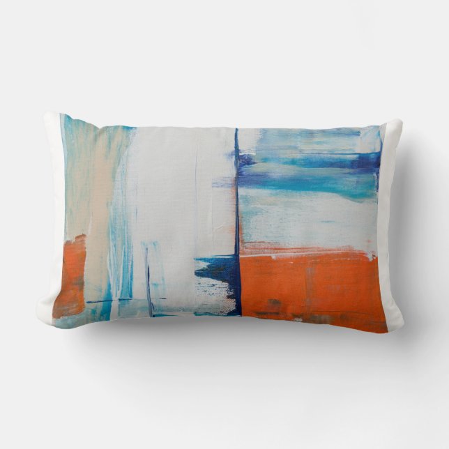 Abstract Blue and Orange Modern Art Lumbar Cushion (Front)