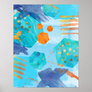 Abstract Blue and orange watercolor poster print
