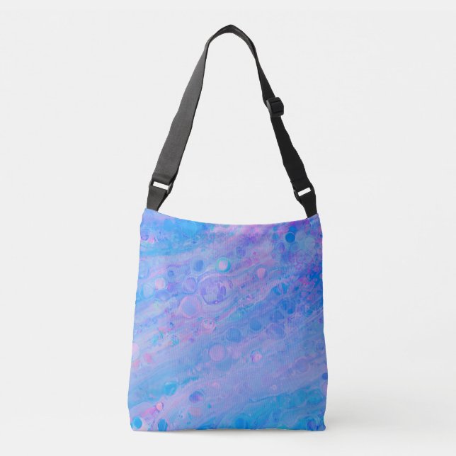 Abstract Blue and Pink Bubbly Mermaid Ocean Crossbody Bag (Front)