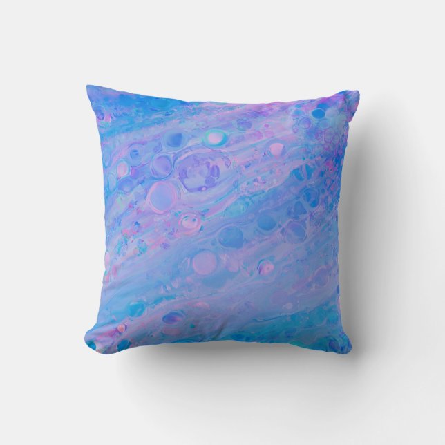 Abstract Blue and Pink Bubbly Mermaid Ocean Cushion (Front)