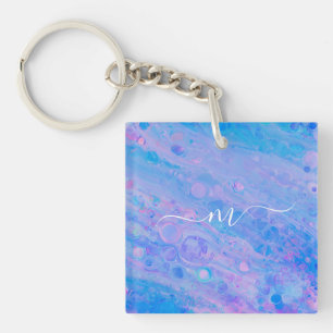 Abstract Blue and Pink Bubbly Mermaid Ocean Key Ring