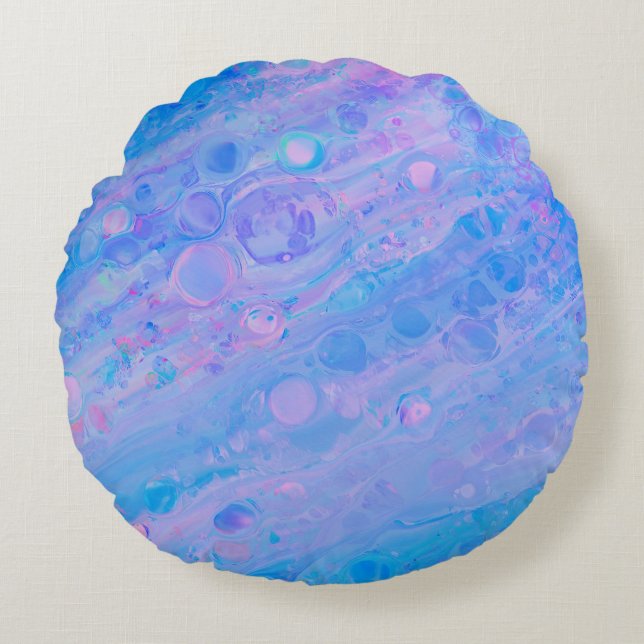 Abstract Blue and Pink Bubbly Mermaid Ocean Round Cushion (Front)