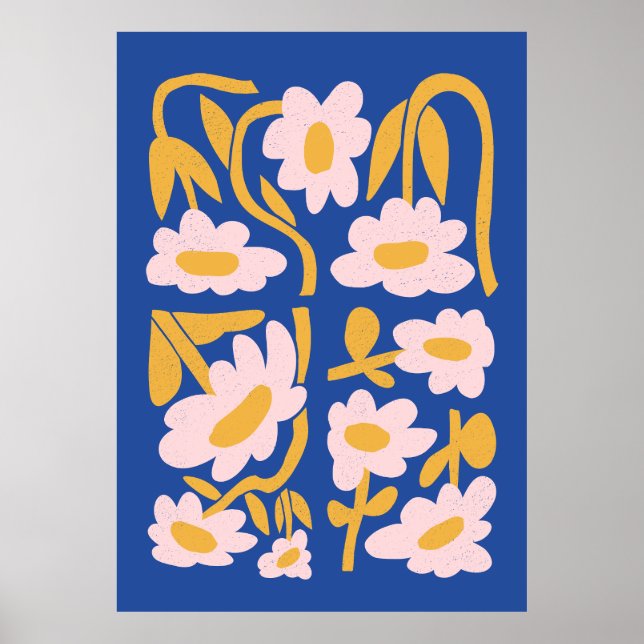 Abstract Blue and Pink Flowers Poster (Front)