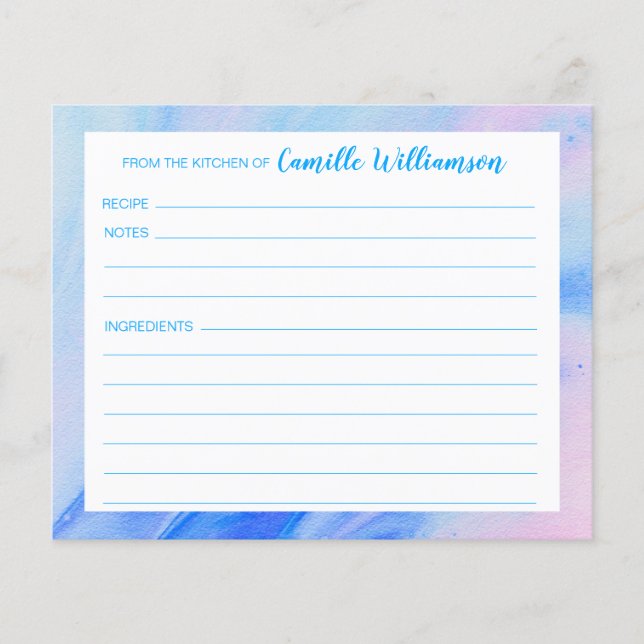 Abstract Blue and Pink Personalised Recipe Card (Front)